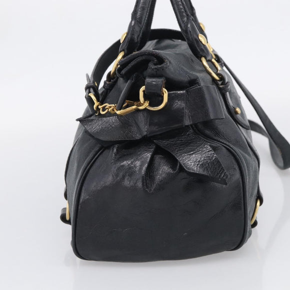Miu Miu Hand Bag Leather 2way Black Gold Auth 212428M