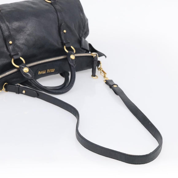 Miu Miu Hand Bag Leather 2way Black Gold Auth 212428M