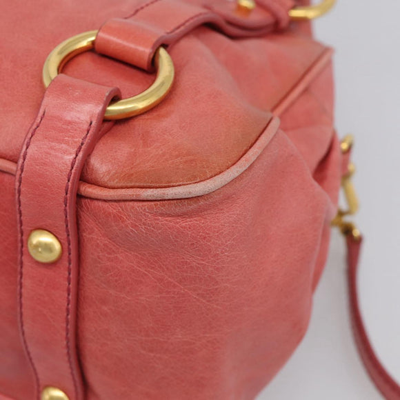 Miu Miu Hand Bag Leather 2way Pink Gold Auth 212429M