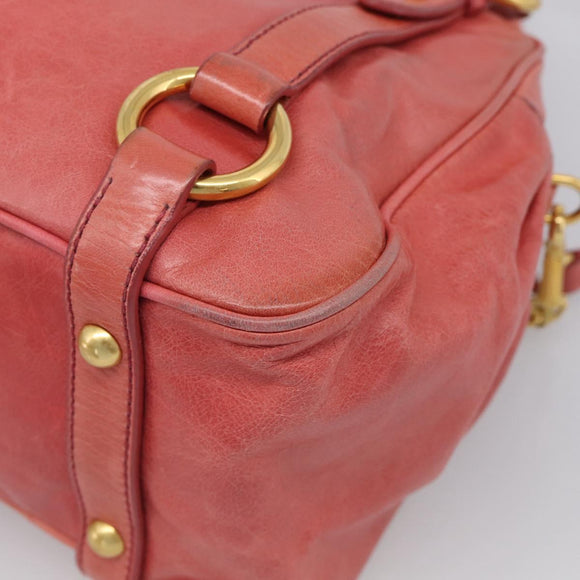 Miu Miu Hand Bag Leather 2way Pink Gold Auth 212429M