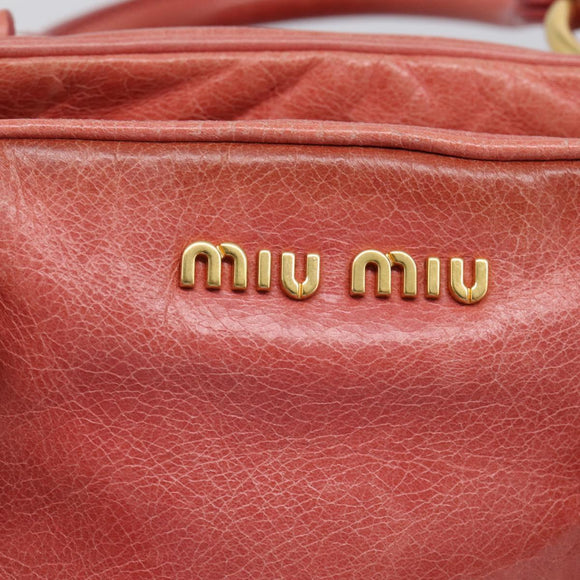 Miu Miu Hand Bag Leather 2way Pink Gold Auth 212429M