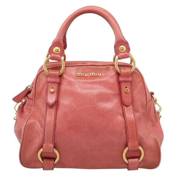 Miu Miu Hand Bag Leather 2way Pink Gold Auth 212429M