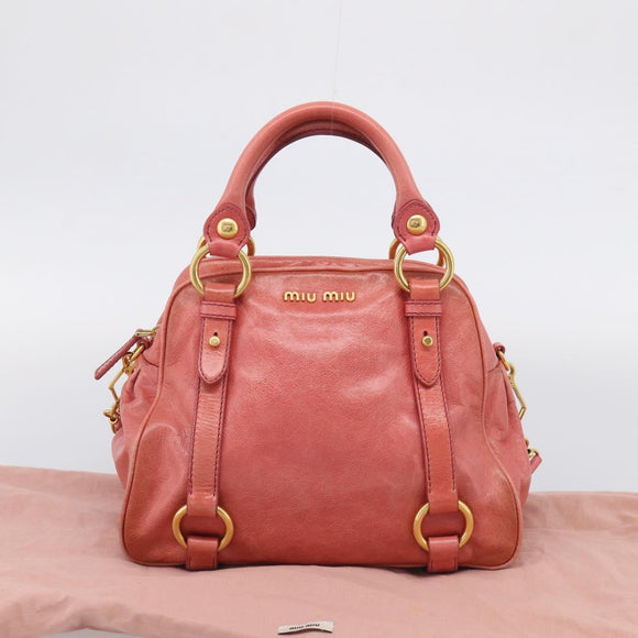 Miu Miu Hand Bag Leather 2way Pink Gold Auth 212429M