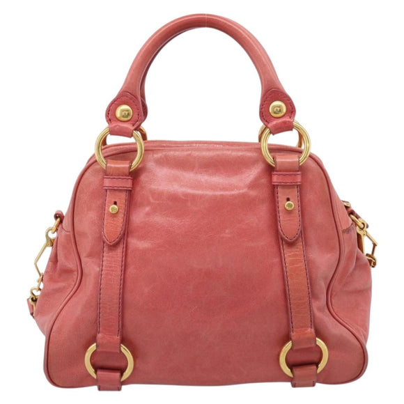 Miu Miu Hand Bag Leather 2way Pink Gold Auth 212429M