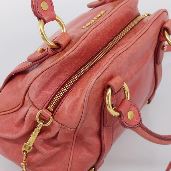 Miu Miu Hand Bag Leather 2way Pink Gold Auth 212429M