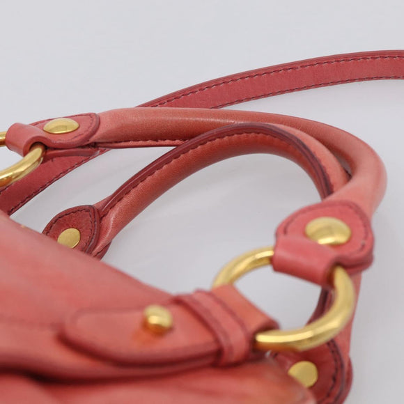Miu Miu Hand Bag Leather 2way Pink Gold Auth 212429M