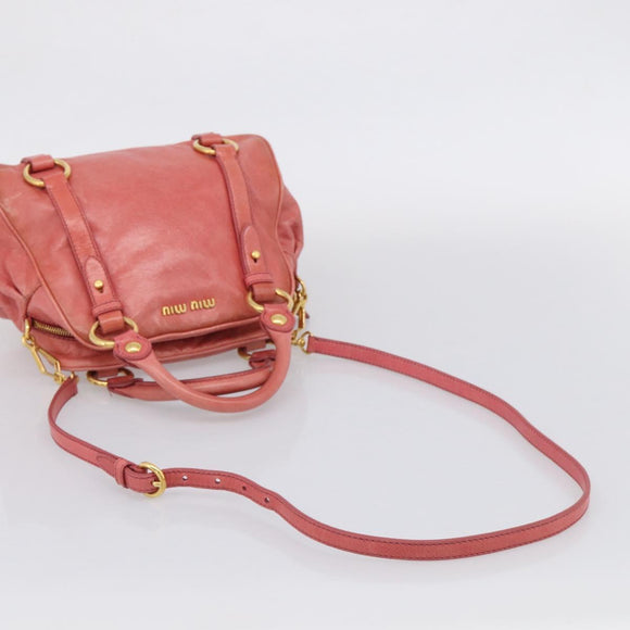 Miu Miu Hand Bag Leather 2way Pink Gold Auth 212429M