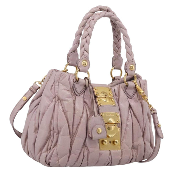 Miu Miu Matelasse Hand Bag Leather 2way Pink Gold Auth 212430A