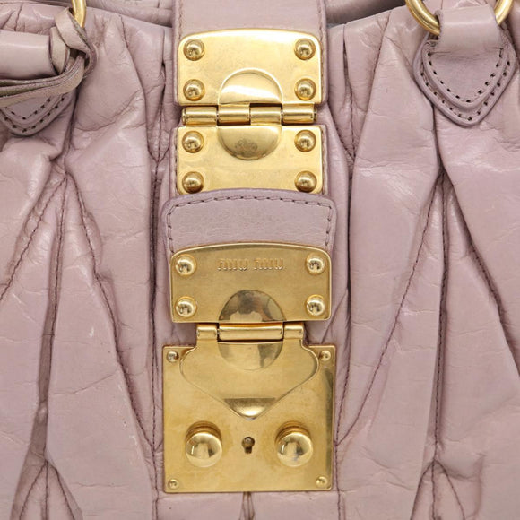 Miu Miu Matelasse Hand Bag Leather 2way Pink Gold Auth 212430A