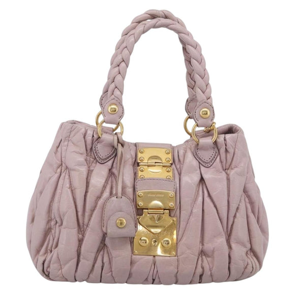 Miu Miu Matelasse Hand Bag Leather 2way Pink Gold Auth 212430A