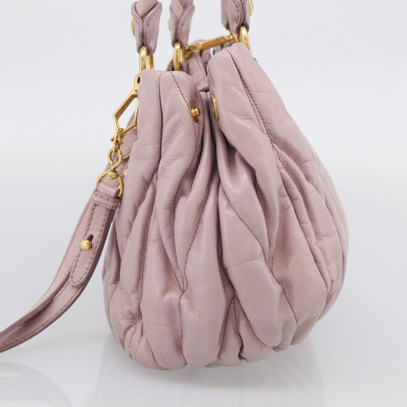 Miu Miu Matelasse Hand Bag Leather 2way Pink Gold Auth 212430A