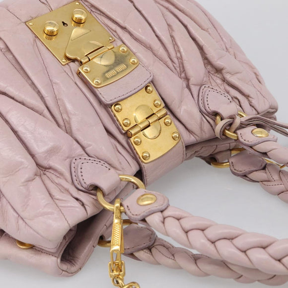 Miu Miu Matelasse Hand Bag Leather 2way Pink Gold Auth 212430A