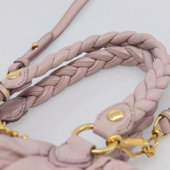 Miu Miu Matelasse Hand Bag Leather 2way Pink Gold Auth 212430A