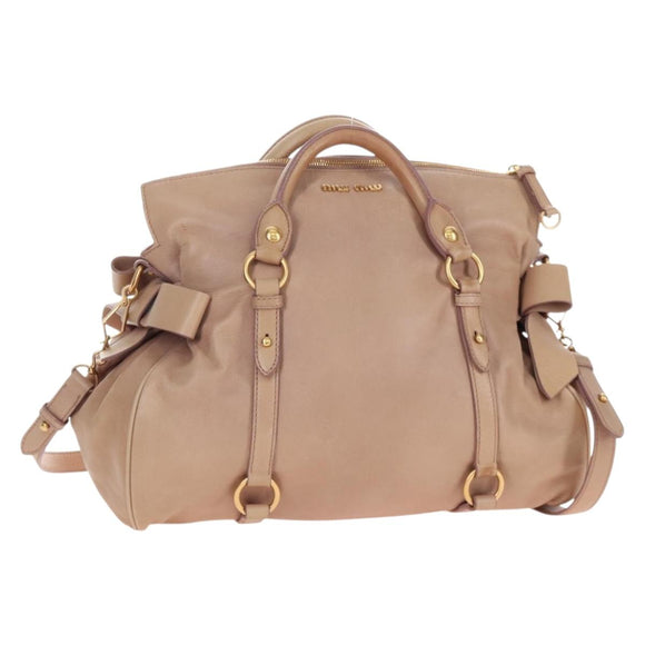 Miu Miu Matelasse Hand Bag Leather 2way Beige Gold Auth 212431M