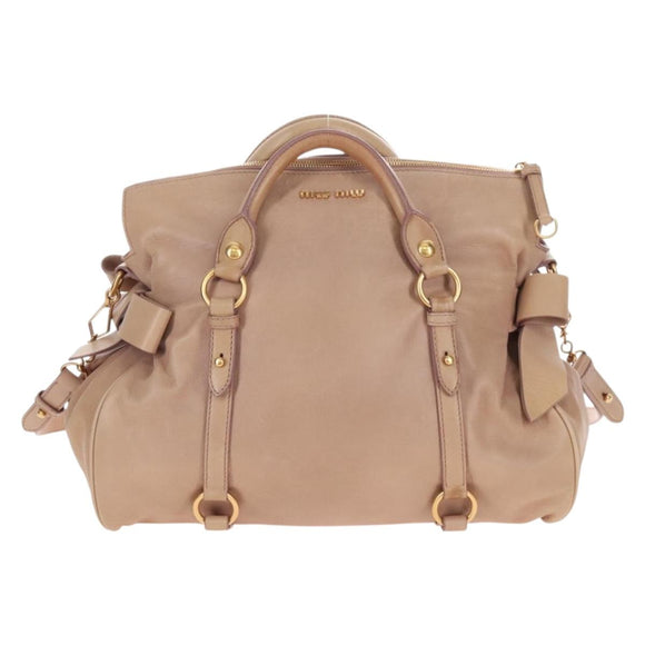 Miu Miu Matelasse Hand Bag Leather 2way Beige Gold Auth 212431M