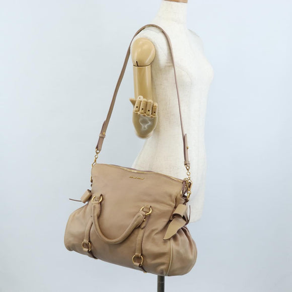 Miu Miu Matelasse Hand Bag Leather 2way Beige Gold Auth 212431M