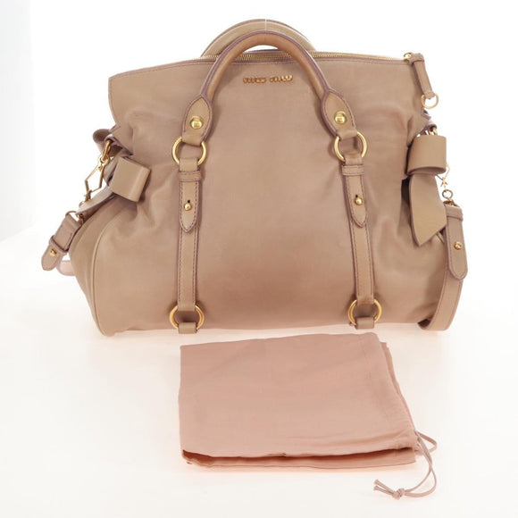 Miu Miu Matelasse Hand Bag Leather 2way Beige Gold Auth 212431M
