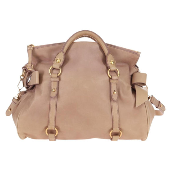 Miu Miu Matelasse Hand Bag Leather 2way Beige Gold Auth 212431M