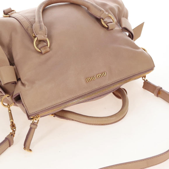 Miu Miu Matelasse Hand Bag Leather 2way Beige Gold Auth 212431M