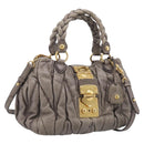 Miu Miu Matelasse Hand Bag Leather 2way Gray Gold Auth 212432M-1