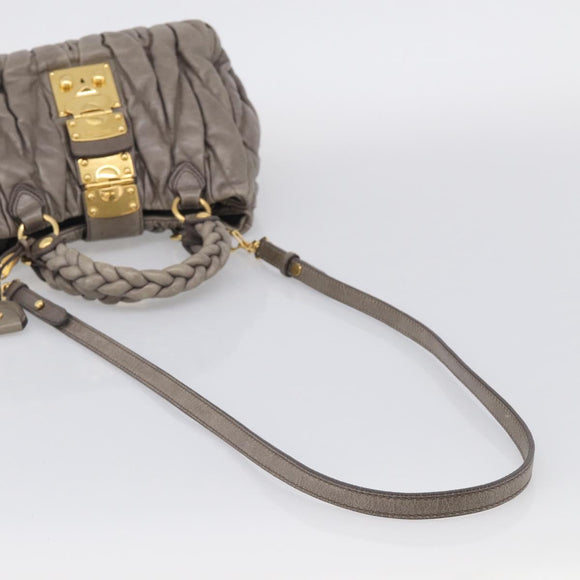 Miu Miu Matelasse Hand Bag Leather 2way Gray Gold Auth 212432M