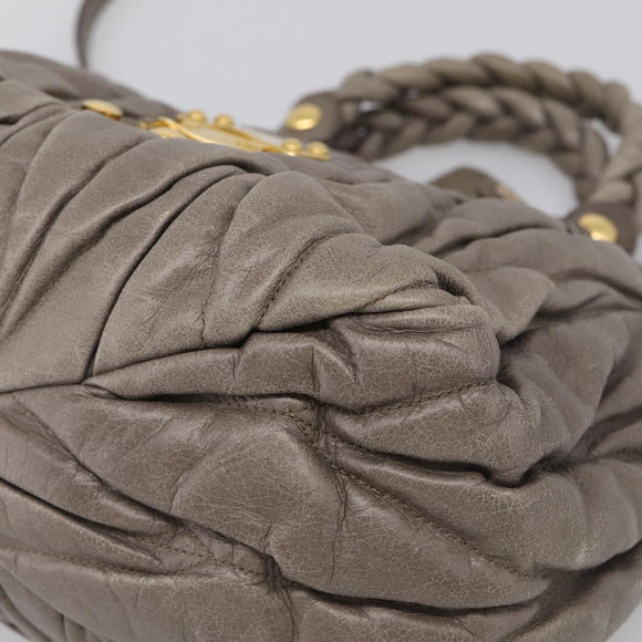 Miu Miu Matelasse Hand Bag Leather 2way Gray Gold Auth 212432M