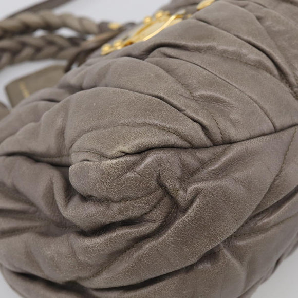 Miu Miu Matelasse Hand Bag Leather 2way Gray Gold Auth 212432M