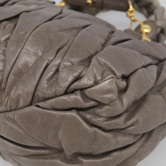 Miu Miu Matelasse Hand Bag Leather 2way Gray Gold Auth 212432M
