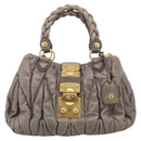 Miu Miu Matelasse Hand Bag Leather 2way Gray Gold Auth 212432M-2