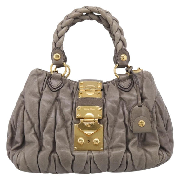 Miu Miu Matelasse Hand Bag Leather 2way Gray Gold Auth 212432M