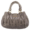 Miu Miu Matelasse Hand Bag Leather 2way Gray Gold Auth 212432M-3