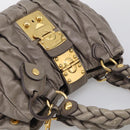 Miu Miu Matelasse Hand Bag Leather 2way Gray Gold Auth 212432M-6