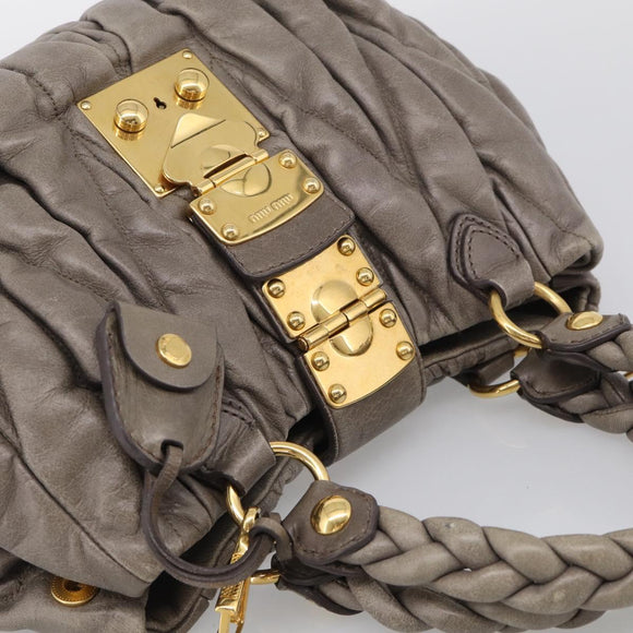 Miu Miu Matelasse Hand Bag Leather 2way Gray Gold Auth 212432M