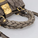 Miu Miu Matelasse Hand Bag Leather 2way Gray Gold Auth 212432M-7