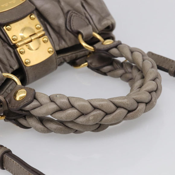 Miu Miu Matelasse Hand Bag Leather 2way Gray Gold Auth 212432M