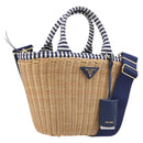 PRADA Hand Bag Raffia 2way Beige Gold Auth 212434SAM-1