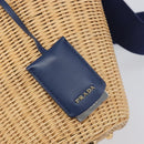 PRADA Hand Bag Raffia 2way Beige Gold Auth 212434SAM-16