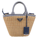 PRADA Hand Bag Raffia 2way Beige Gold Auth 212434SAM-2