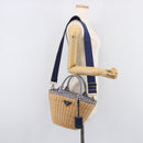 PRADA Hand Bag Raffia 2way Beige Gold Auth 212434SAM-29