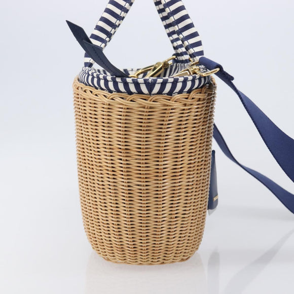 PRADA Hand Bag Raffia 2way Beige Gold Auth 212434SAM