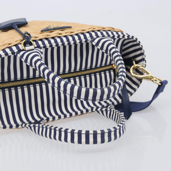 PRADA Hand Bag Raffia 2way Beige Gold Auth 212434SAM