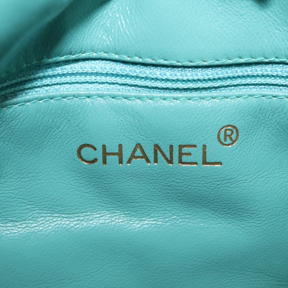 CHANEL Drawstring Shoulder Bag Lamb Skin Green CC Auth 212436SM