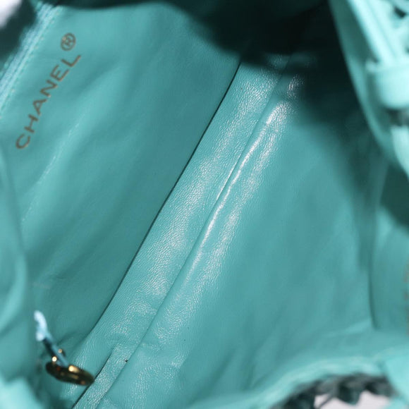 CHANEL Drawstring Shoulder Bag Lamb Skin Green CC Auth 212436SM