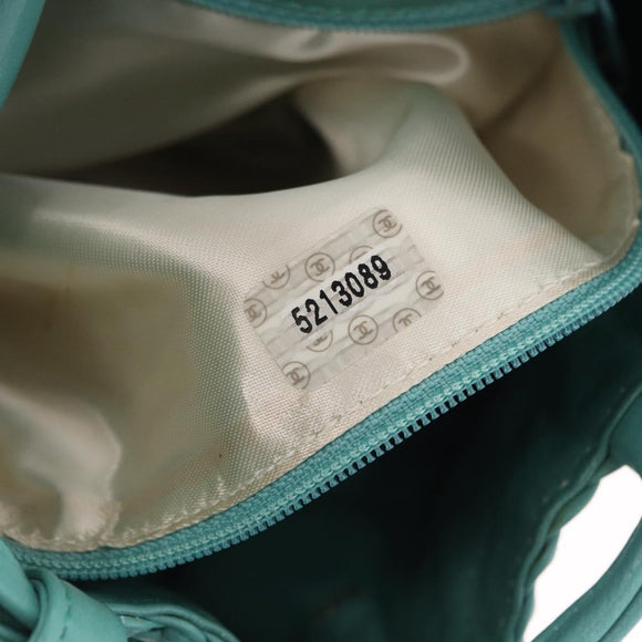 CHANEL Drawstring Shoulder Bag Lamb Skin Green CC Auth 212436SM