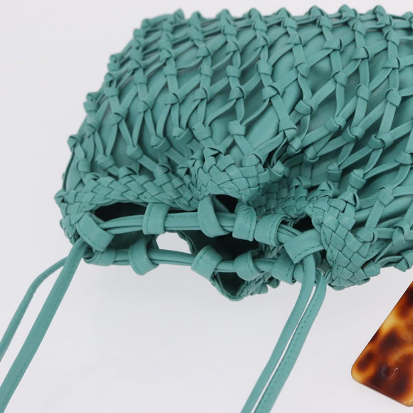 CHANEL Drawstring Shoulder Bag Lamb Skin Green CC Auth 212436SM
