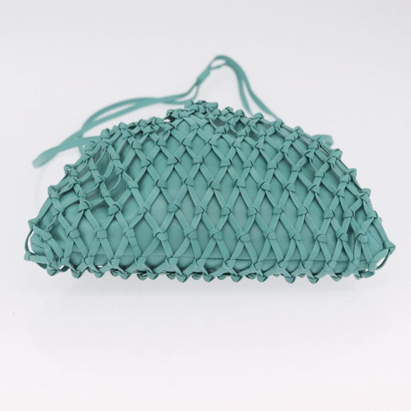 CHANEL Drawstring Shoulder Bag Lamb Skin Green CC Auth 212436SM