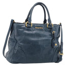 Miu Miu Hand Bag Leather 2way Blue Gold Auth 212438M-1