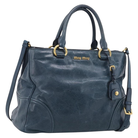 Miu Miu Hand Bag Leather 2way Blue Gold Auth 212438M