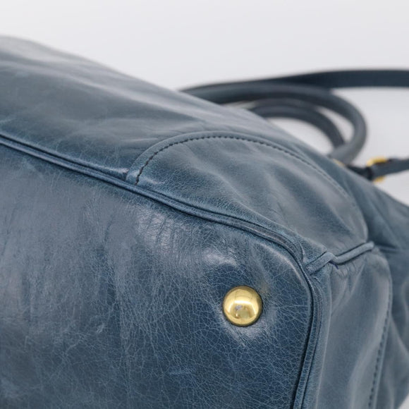 Miu Miu Hand Bag Leather 2way Blue Gold Auth 212438M