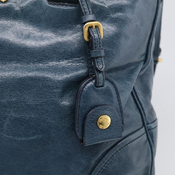 Miu Miu Hand Bag Leather 2way Blue Gold Auth 212438M